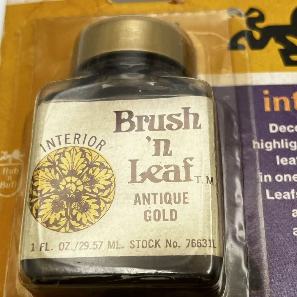 Vintage Brush N Leaf Antique Gold Metallic Paint 1 Oz Made In USA Rub N Buff NOS - Picture 3 of 16